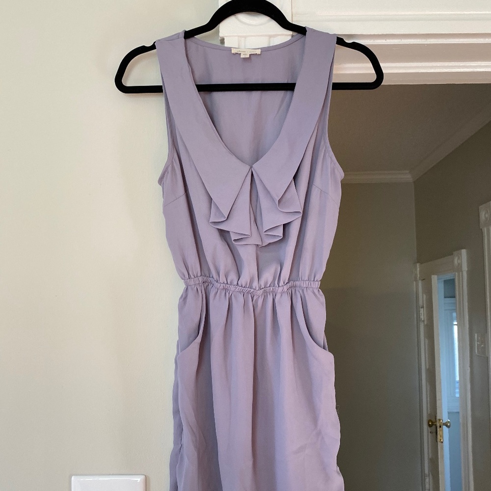 Purple Mini Dress w/ Pockets & Geometric Neckline